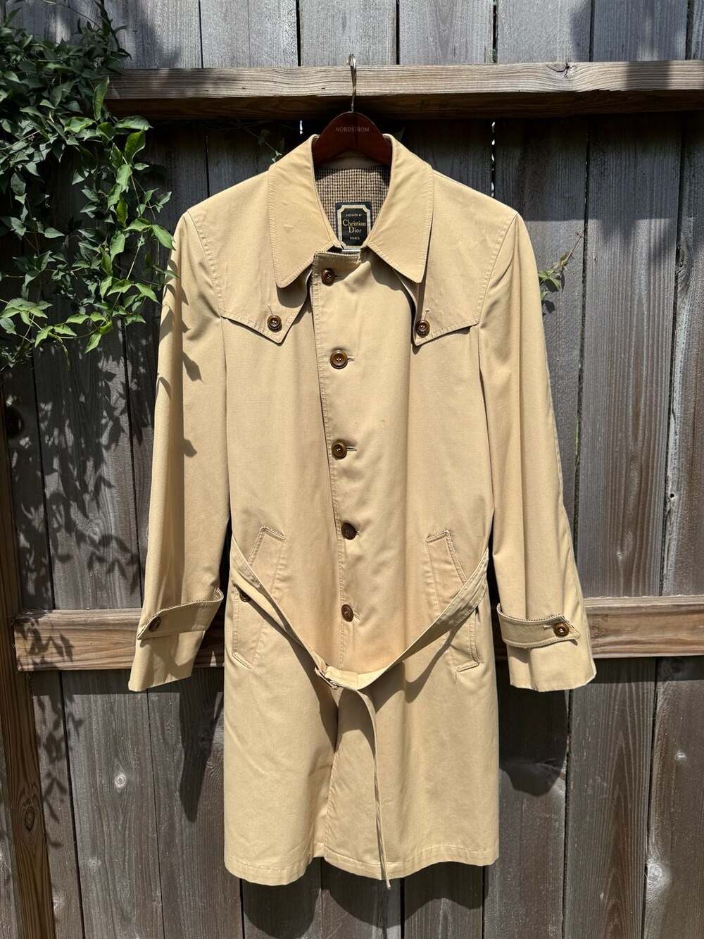 Christian Dior Trench Coat Size 42R Tan Wool Lined Belted